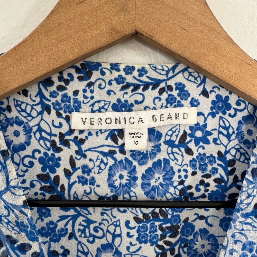 Veronica Beard Women's Blue Floral 100% Silk Gathered Mini Dress Size 10 - Picture 3 of 4